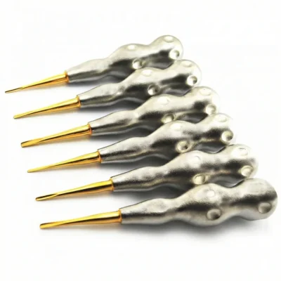 Dental Luxating Root Elevators Round Pattern Handle - Gold Tips - 6Pcs Set